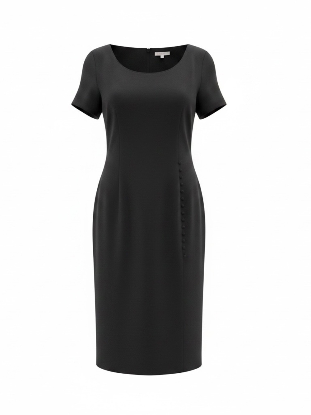 Elegant Black Short-Sleeve Midi Sheath Dress